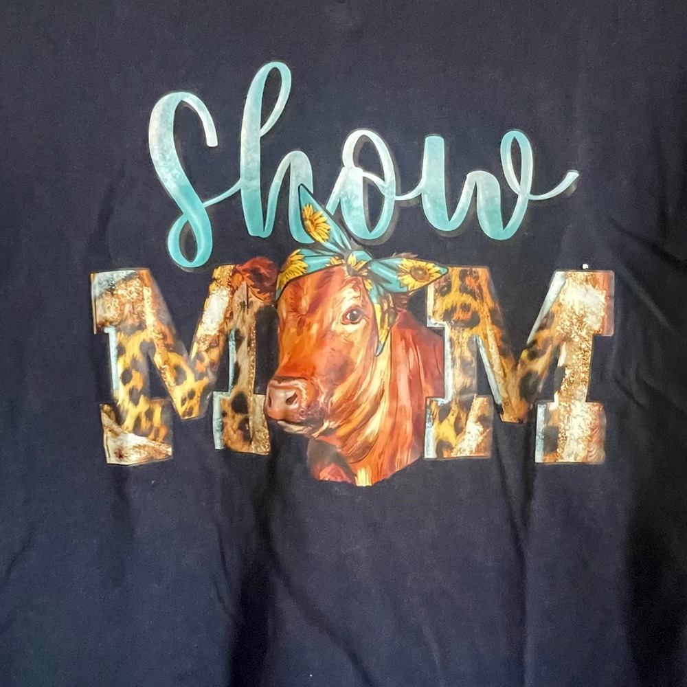 Daily Thread Navy Blue Show‎ Mom Cow Leopard Graphic V-Neck T-Shirt Small NWT